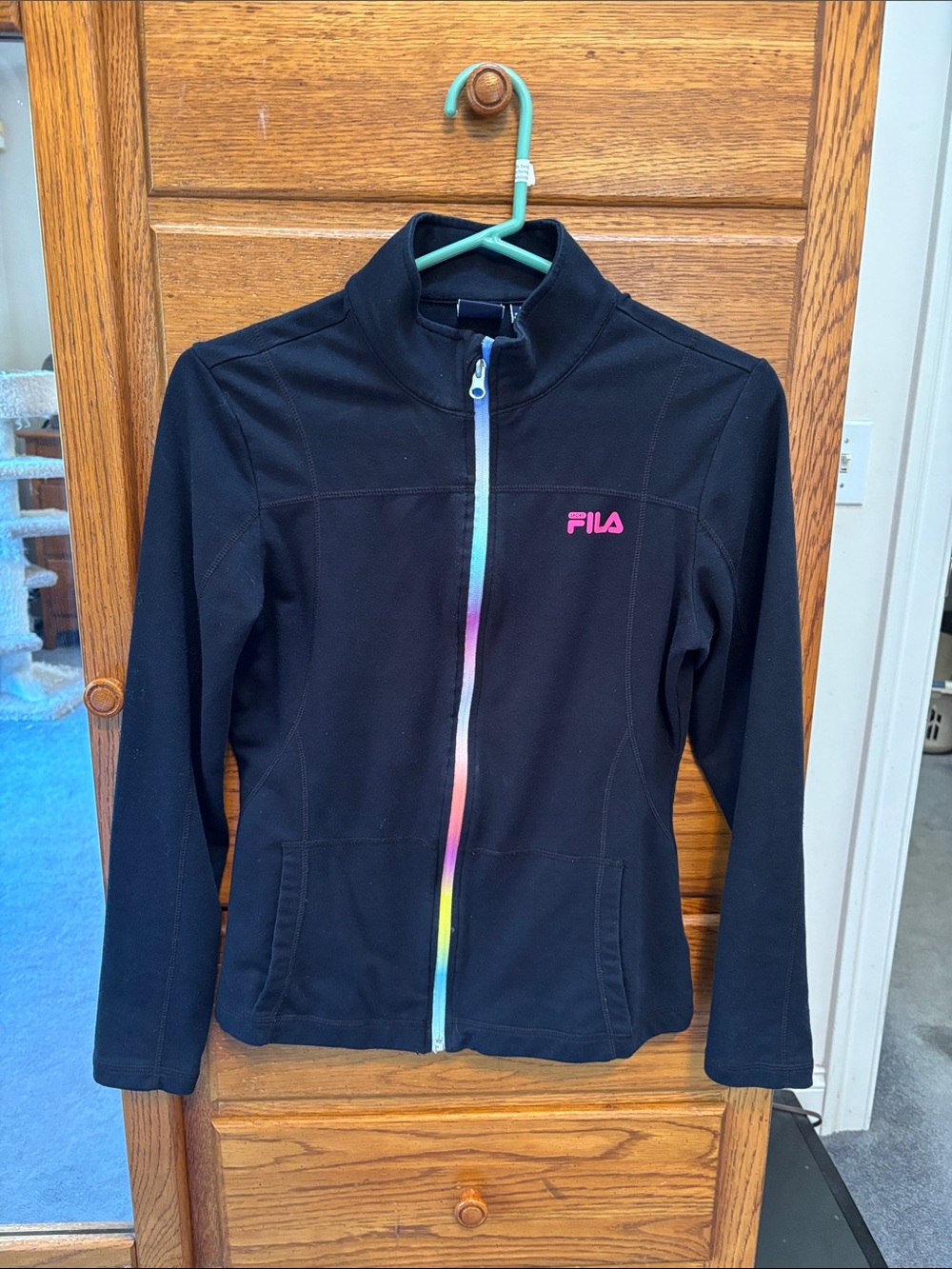 Fila Black Women's Zip Jacket with Rainbow-Stripe Zipper
